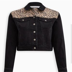Torrid Denim Trucker Jacket Black Denim Cheetah Print